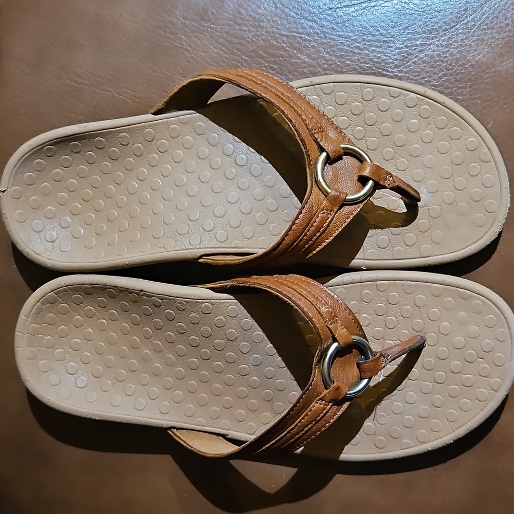 Vionic Tan Sandals with Brass Accents